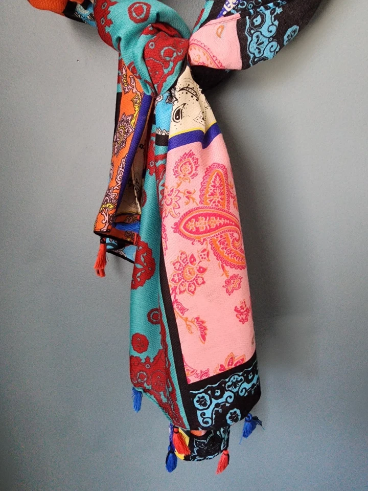 Boho Abstracto Corbata Bufanda Mujer 70" Multicolor Informal Ligero Colorido Foto 4 de 4