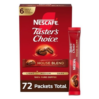 NESCAFE , House Blend Light Medium Roast Instant Coffee, 12 Boxes (72 