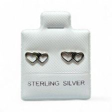 Sterling Silver Linked Hearts Stud Earrings - Mix Match CZ Studs - Gift Ready