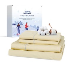 sunflower Cotton Queen Sheet Set - Queen Size Sheet Deep Pocket Fits up to 16...