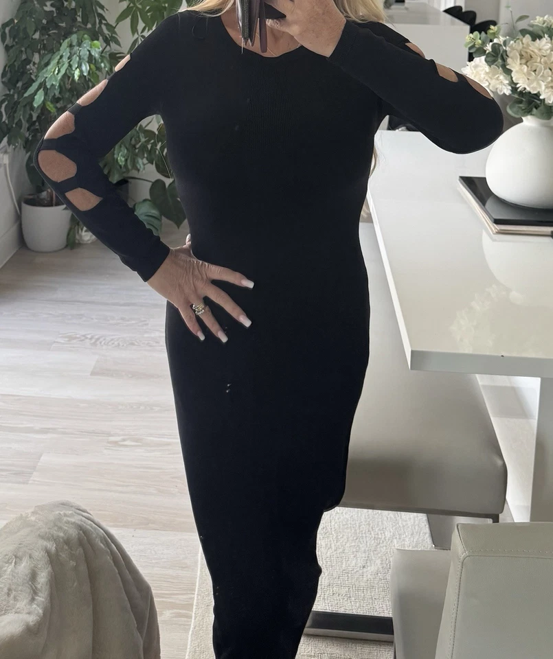 Label Lab Black With Sexy Cut Out Sleeves, Knitted Jumper Dress Size 10 - Image 2 of 4