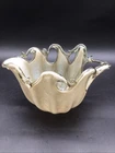 Vintage Italian Murano Art Glass Tulip Handkerchief Beige Hand Blown Bowl Vase