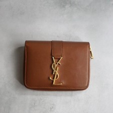 SAINT LAURENT YSL Line Compact Zip Wallet Leather Brown 532867