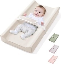 Baby Changing Mat Vegan PU Waterproof Anti‑roll with Safety Straps – Beige