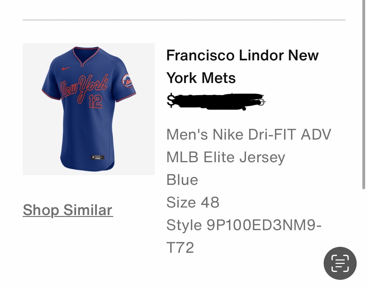 NEW Nike MLB New York Mets Elite Alternate Alt Francisco Lindor