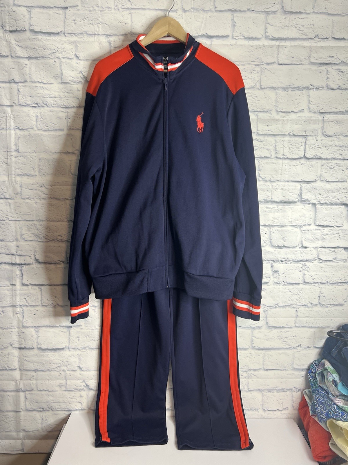 Tuta uomo Polo Ralph Lauren Big Pony vintage set 2 pezzi giacca taglia XL a righe