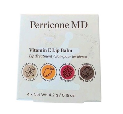 Perricone Md Vitamin E Lip Balm Set of 4 New in Box Mango Vanilla Berry Coconut 