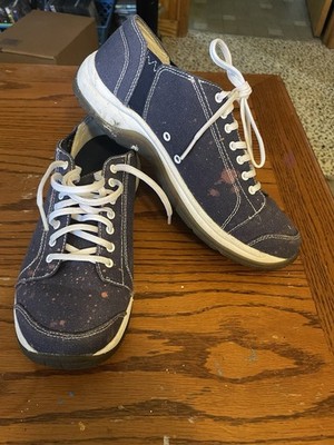 Cabelas Womens 10 Low Top Sneakers Lace Up Denim Blue slip on bleach splatter