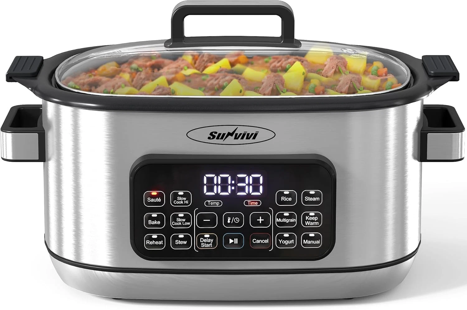 12-in-1 Digital Slow Cooker & Roaster Oven with Timer - 6.5QT Nonstick Crock