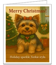 Yorkie Christmas Cards Set of 6 with Envelopes