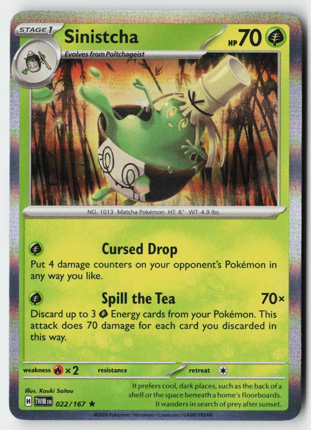 Sinistcha #22/167 (Holo) (NM) SV06: Twilight Masquerade TWM Pokemon