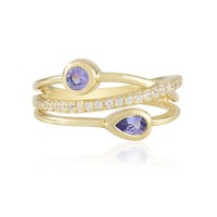 Cavill Ring 925 Sterling Silber Vergoldet Tansanit 0,61Ct Tropfen Blau-