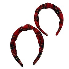 J Crew Red Plaid Knotted Headband Lot of 2 Stewart Tartan Hair Accessories New