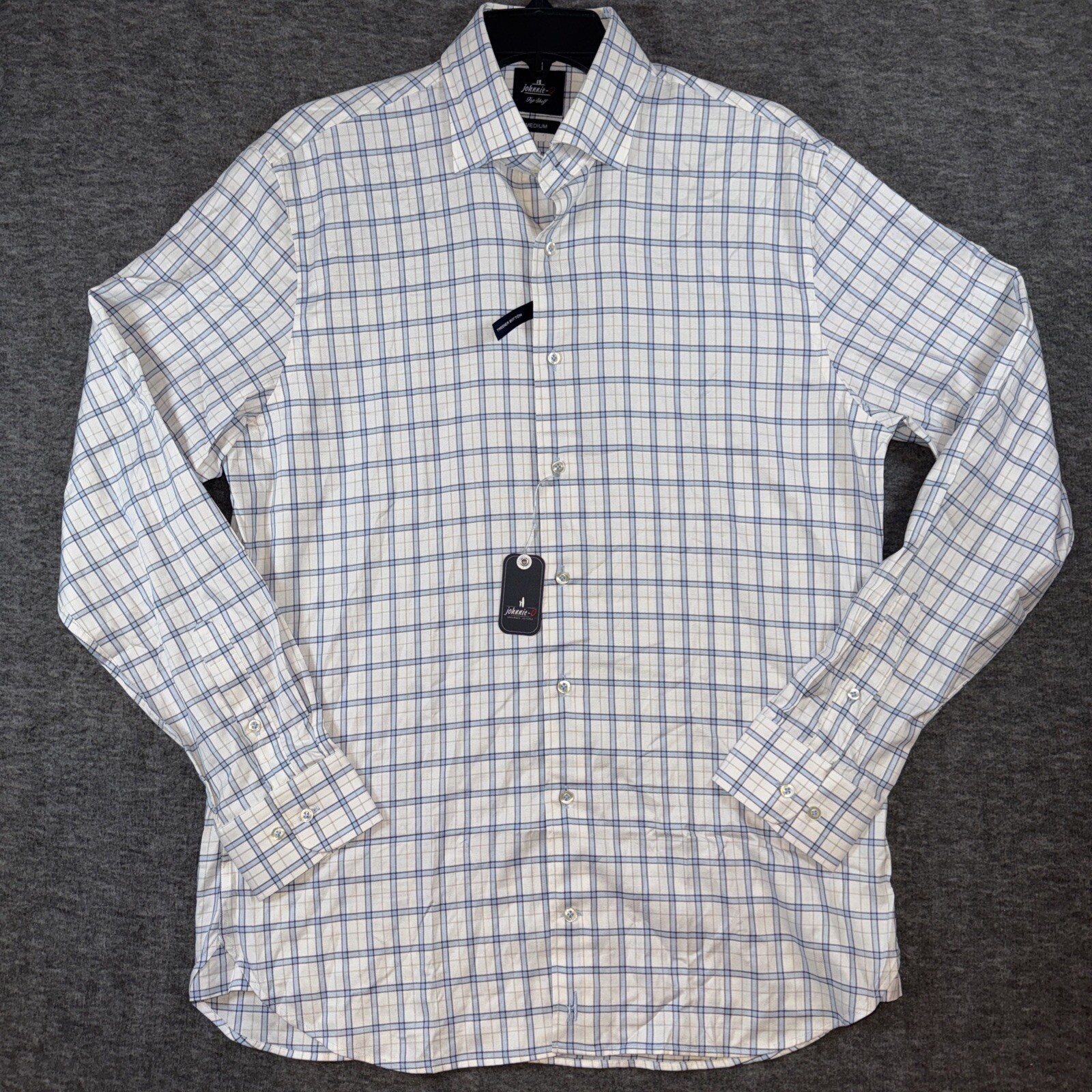 johnnie-O MensTop Shelf Beaumont Button Up Shirt Gulf Blue White Sz M NEW $178