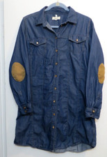 C'est Toi Shirt Dress Womens XL Blue Button Up Knee Length Lightweight FLAWS