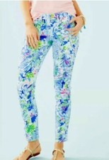 Lilly Pulitzer South Ocean Skinny Pant in Coastal Blue Lion Around Pastel 4 EUC