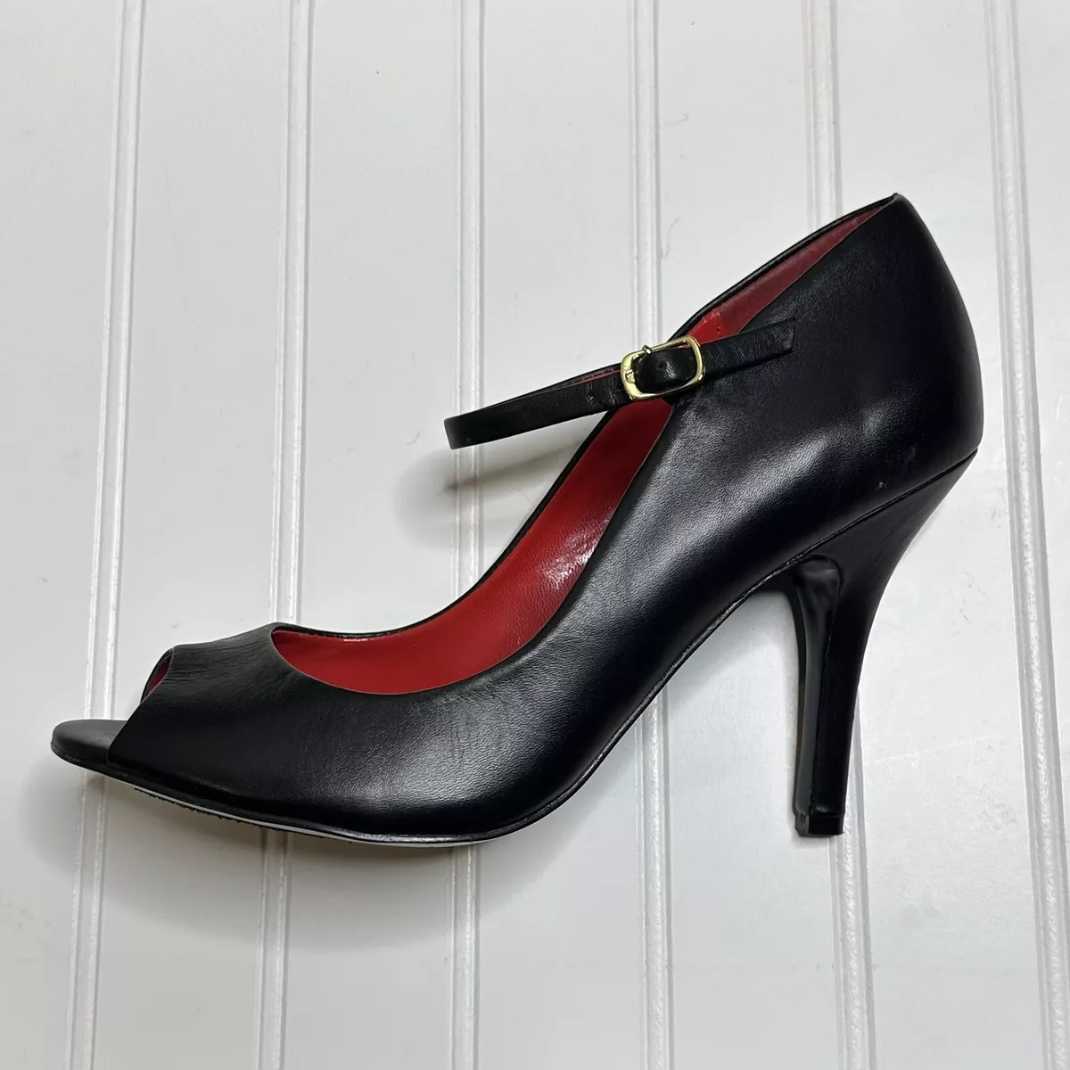 Charles Jordan Heels Size 8.5 Black Leather Mary Janes Stilettos
