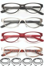 4 Packs Premium High Optical Quality Metal Frame Cat eye Women Reading Glasses