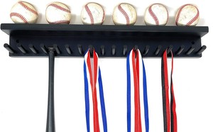Solid Wood Baseball Mini Size Bat Rack Up To 17 Bats 6 Balls Black Custom Deluxe M17B6 (609465658353)