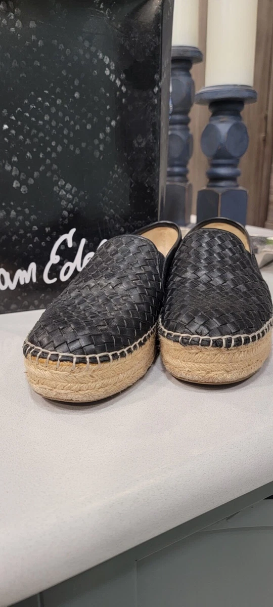 Sam Edelman Catherine Platform Espadrille Shoes Black Woven