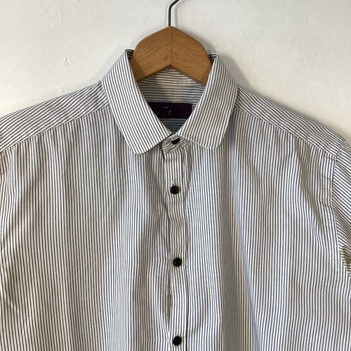 NEXT Slim Fit Mens White Pinstripe Long Sleeve Shirt Size 14.5 - Picture 2 of 8