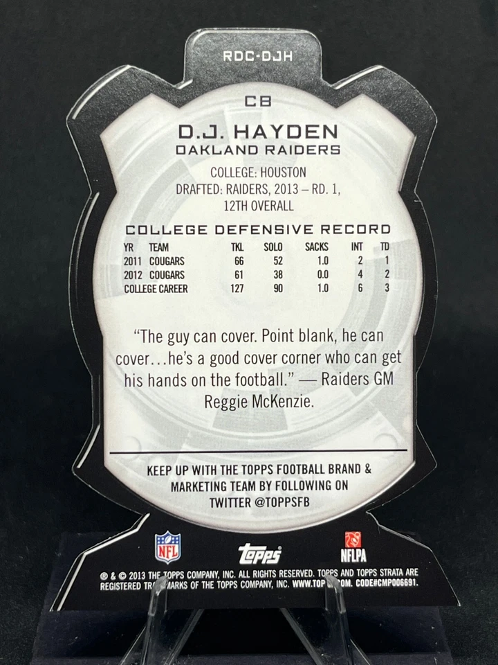 D.J. Hayden 2013 Topps Strata Rookie Die-Cut #RDC-DJH Oakland Raiders RC - Image 2 of 2