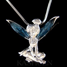 Bleu Marine Fée Clochette Avec Cristal Swarovski Tinker Ange Collier Neuf