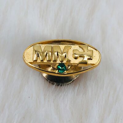 MMC Healthcare Employee Service Award Gold Tone Lapel Pin Faux Emerald Minnesota