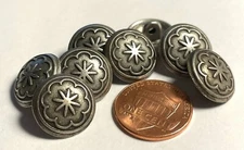 8 NOS Vtg Domed Antique Silver Tone Metal Shank Buttons 15mm Almost 9/16" 12644