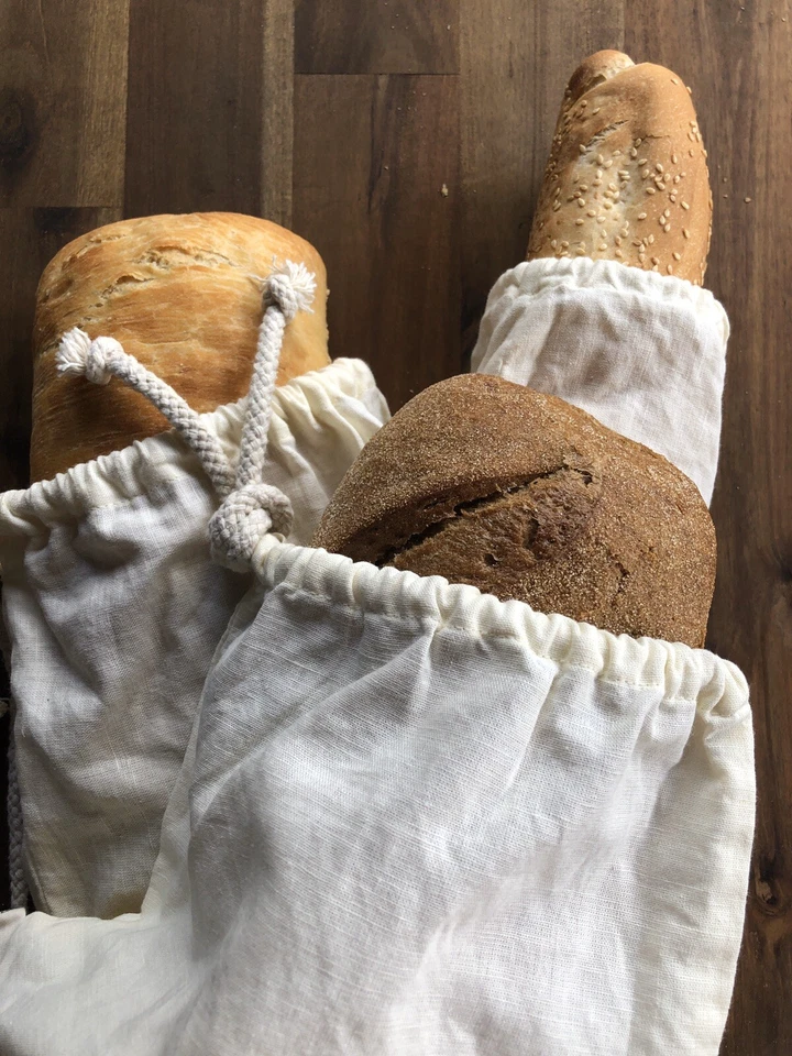 Комплект из 3 льняных мешков для хлеба. Ручной работы сумка для хранения льна, веганские сумки для еды многоразовый - Изображение 2 из 4