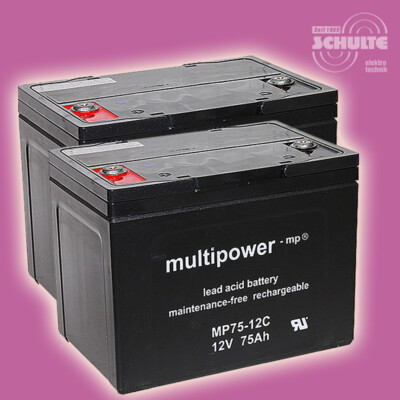 2 Stck Blei Akku Batterien 12V 75Ah für E-Mobil Prima Aktiv Elegance geschlossen