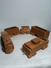 Vintage Hand Made Wooden Train Set. 6 pieces. Approximately 3 Ft Long.
