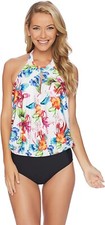 Athena Women's Tropical Trip High-Neck Blouson Maillot One-Piece, Multi, 6