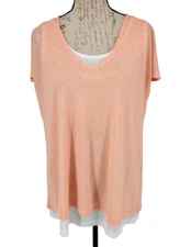Jones NY Top XL Two Piece Peach Outer White Tank Slub Knit Fresh