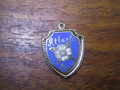 Vintage silver GEORGIA ATLANTA CHEROKEE ROSE FLOWER TRAVEL SHIELD charm 9-37