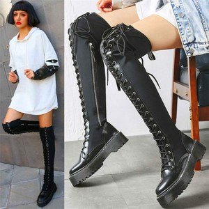 flat platform thigh high boots