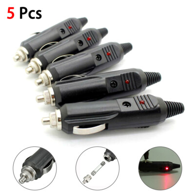 high power cigarette plug 5Pcs High Power Male Car Cigarette Lighter Socket Auto 12V Plug Connector  W/ LED