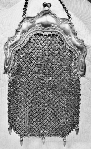 Antique Art Nouveau Mesh Handbag W/ Marked Sterlin