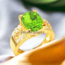 Peridot Oval Cut With 925 Sterling Silver Gold Plated Ring For Men's #A473