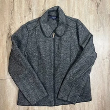 Land's End Women's 100% Wool Jacket Herringbone Size 16 Zipper