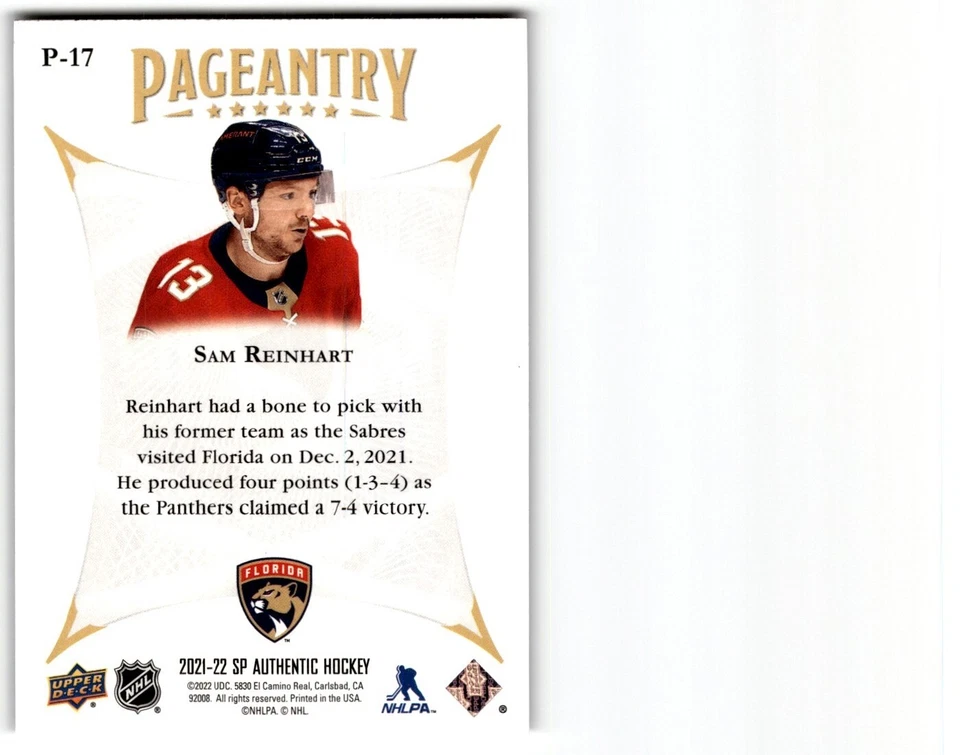 2021-22 SP Authentic Pageantry Sam Reinhart #p-17 - Image 2 of 2