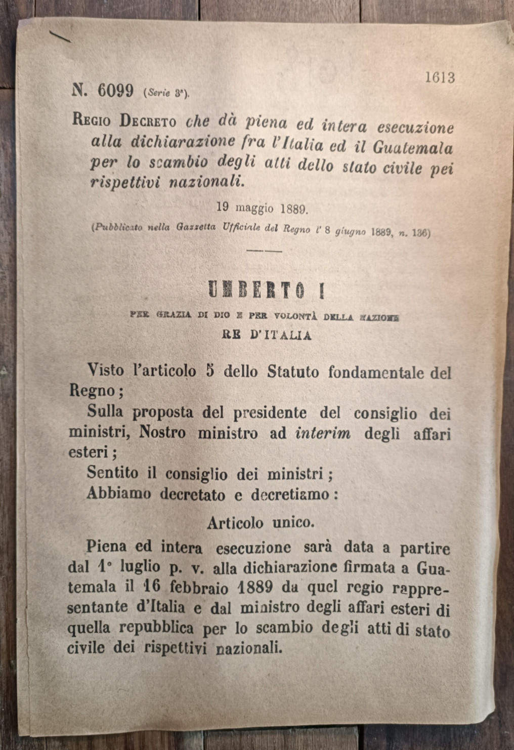 Guatemala 1889 Regio Decreto x scambio atti civili-8109
