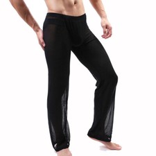 Men Sexy Sheer Mesh Super Stretchy Trousers See-through Pajama Long Johns Pants