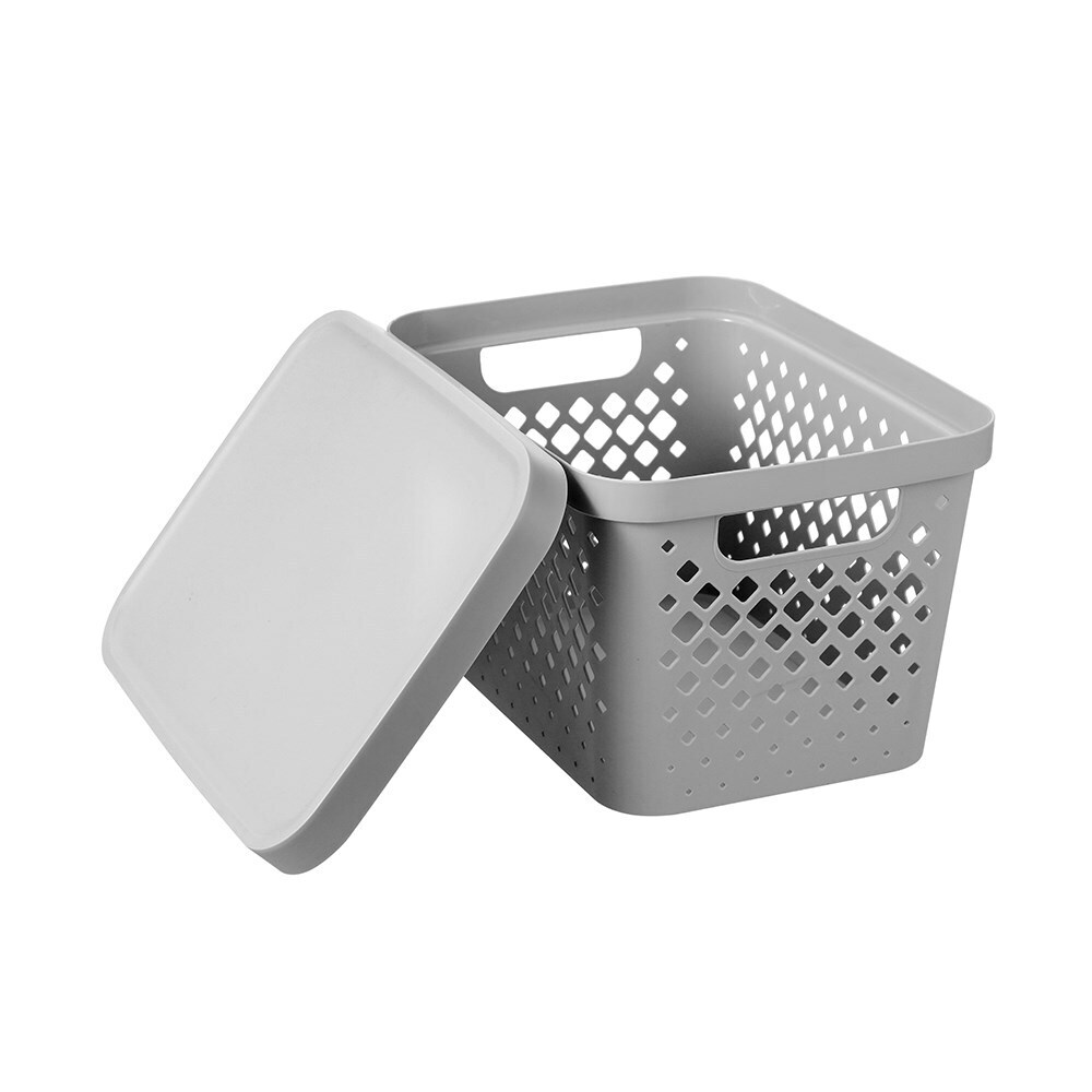 4 x LARGE DIAMOND STORAGE BASKETS w/ LIDS 16LT Home Cupboard Organiser Stackable eBay