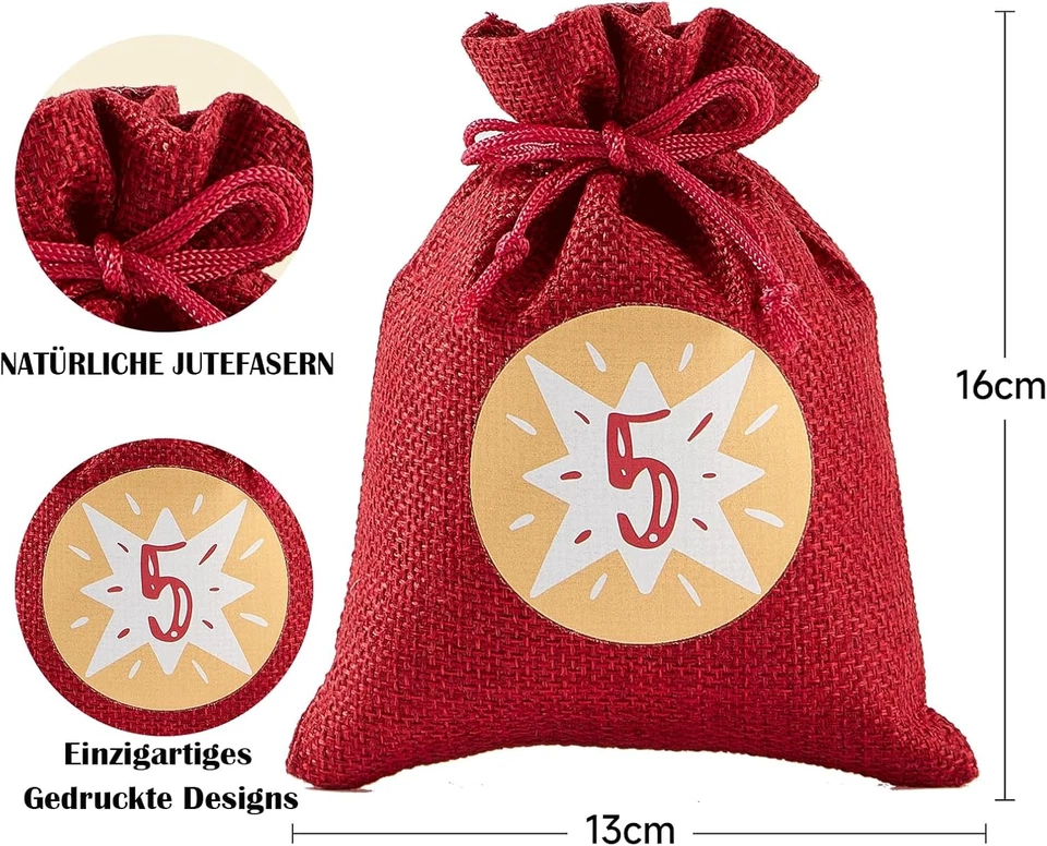 Adventskalender zum Befüllen Gedruckte Weihnachtskalender Jutesäckchen Selber - Bild 3 von 4