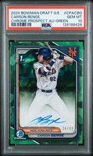 2024 Bowman Draft Sapphire Carson Benge bowman 1st Auto Green /99 PSA 10💎