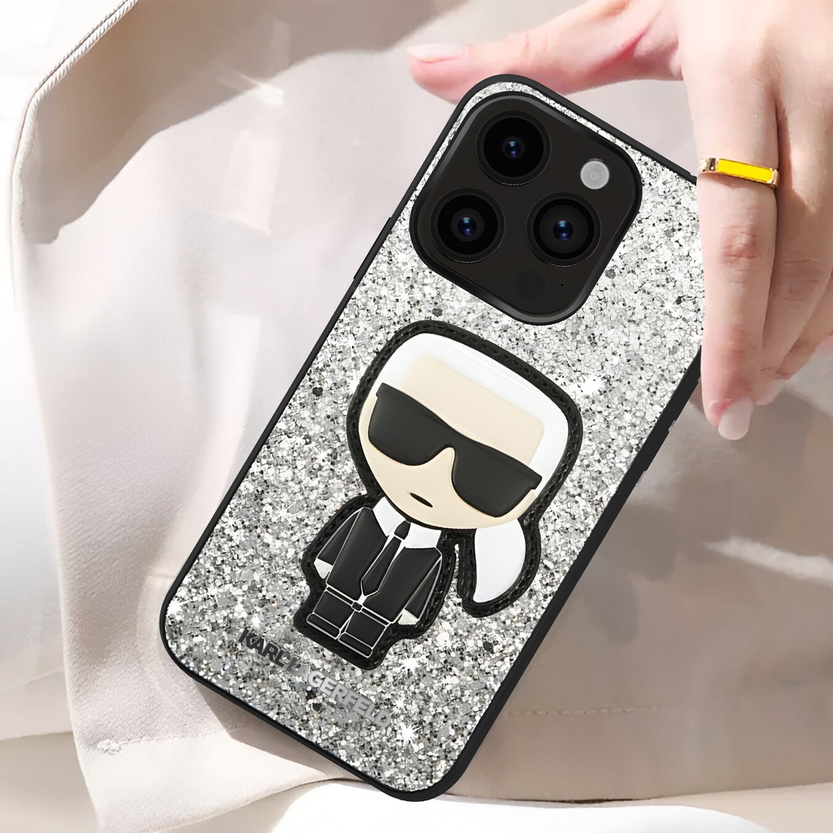 Coque de luxe Karl Lagerfeld iPhone 14 Pro Max en paillettes argentées - 4
