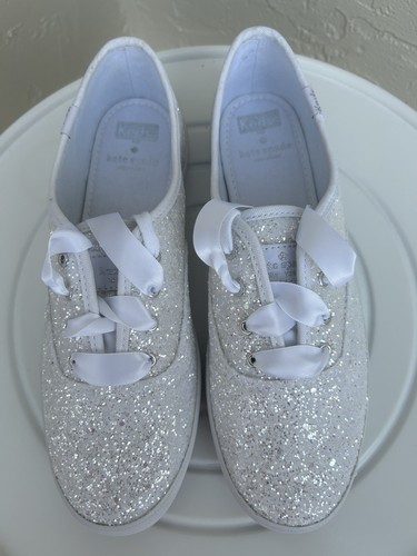Keds For Kate Spade Glitter Lace Up Glitter Silver White Size 8