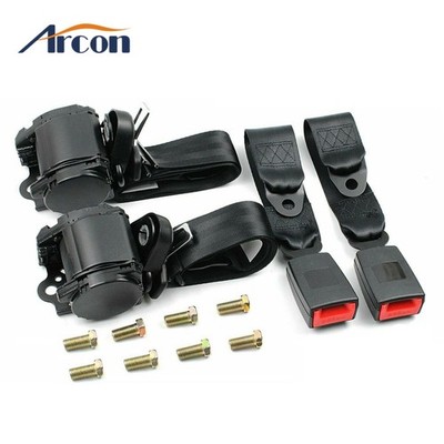 2PCS Retractable 3 Point Safety Seat Belt Straps Car Vehicle Adjustable Belt Kit