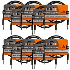 Gearlux 6-Foot Instrument Cable, 1/4 Inch, Straight-Straight, Black - 10 Pack
